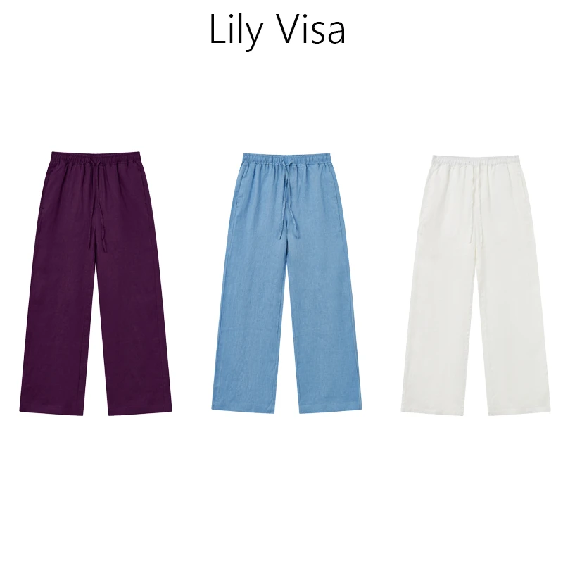 【Lilyvisa】100%亚麻面料长裤老钱风初秋纯色宽松253063长裤