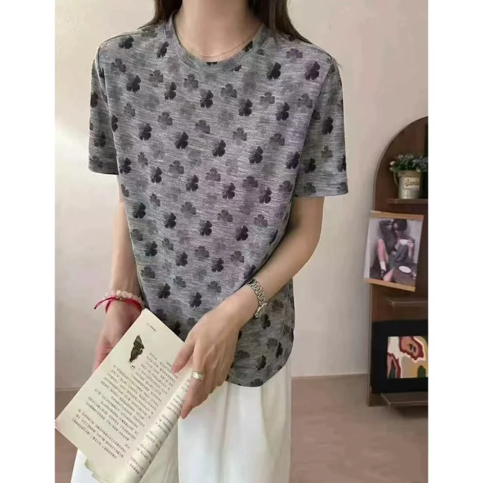 丽丽家~四叶草时尚百搭夏季宽松圆领短袖