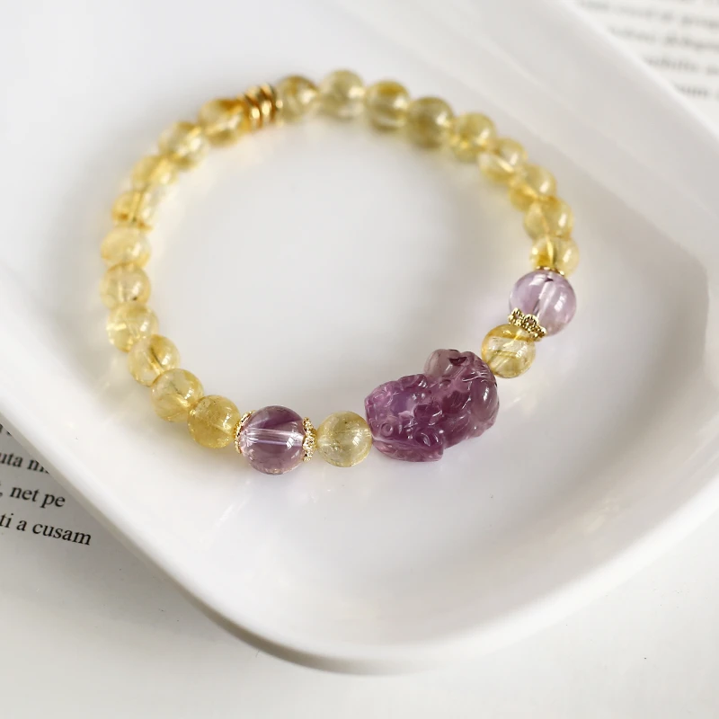 54-天然黄塔晶手串水晶貔貅手链 颜色微差 多样性发一 LY10056001