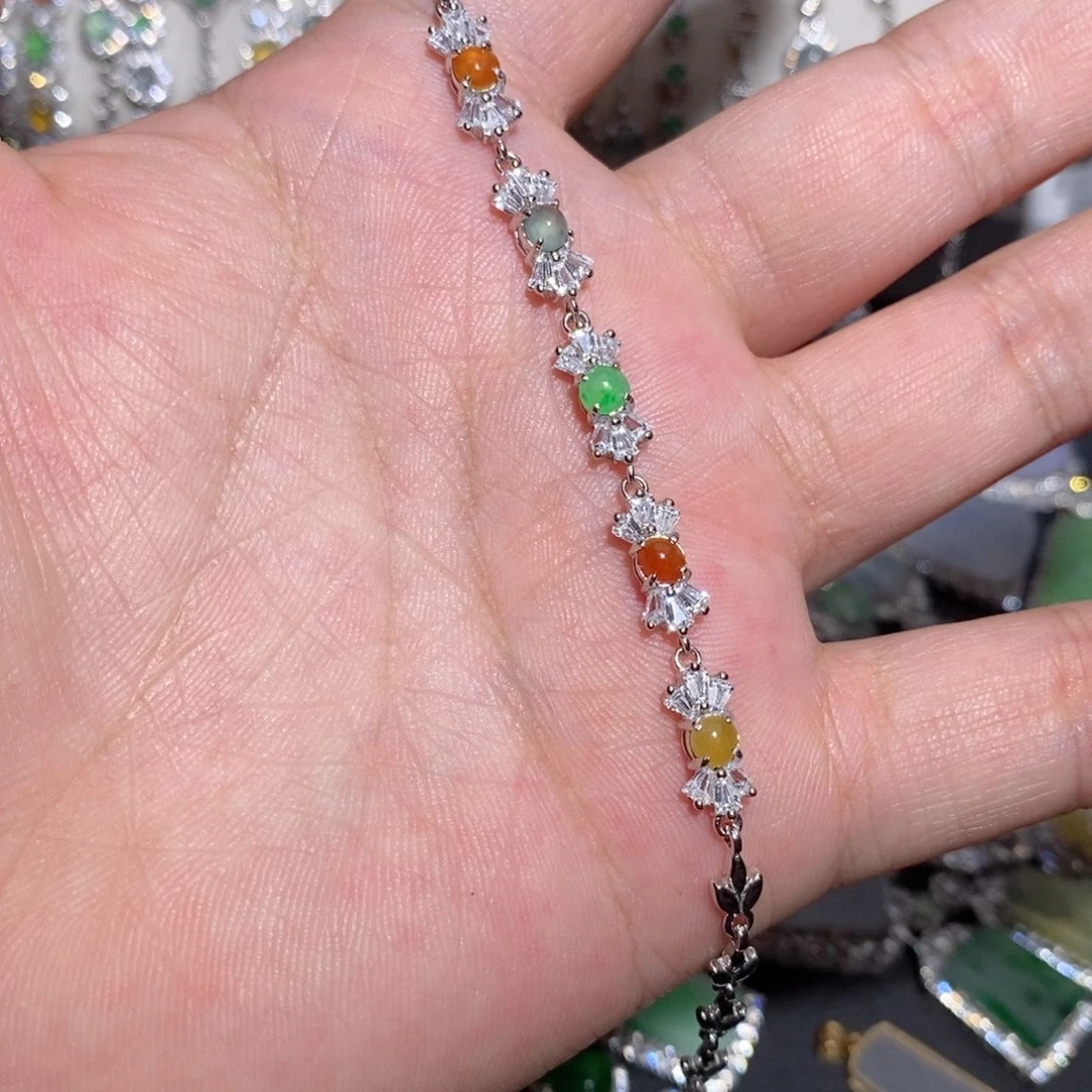 银S925镶嵌手链翡翠n j j