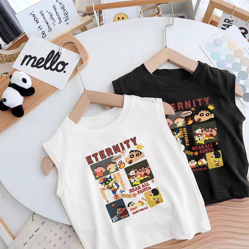 儿童无袖t恤夏季男女童纯棉小背心男童宝宝可爱卡通印花韩版上衣T