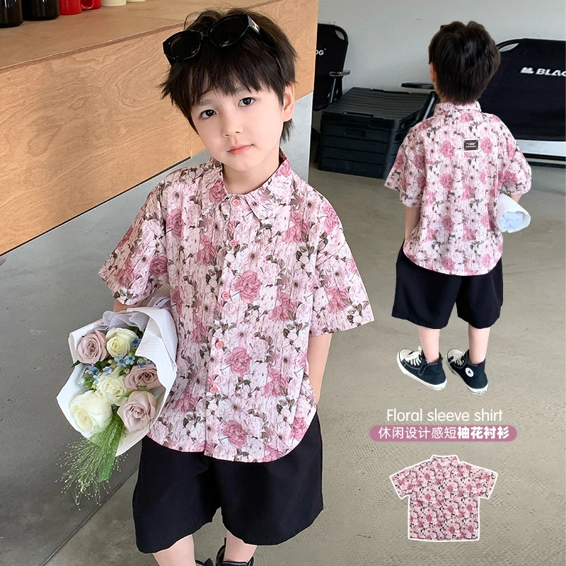 男童碎花衬衫短袖潮款儿童衬衣夏季小童寸衫衣服韩版夏装 37381
