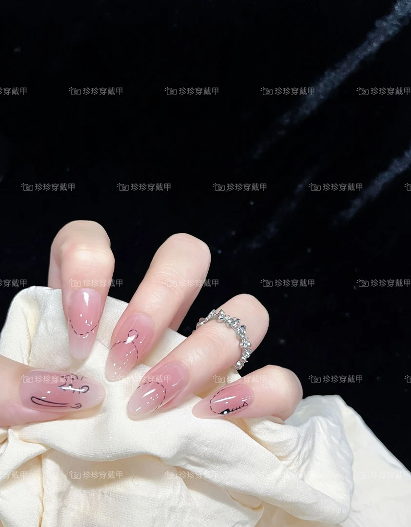 【小猫钓鱼】珍珍手工穿戴甲可爱童趣简笔画小猫鱼刺线条美甲贴片