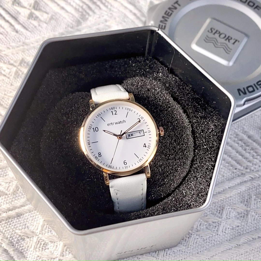 时尚休闲双日历夜光防水女士学生考试专用腕表静音走时指针手表