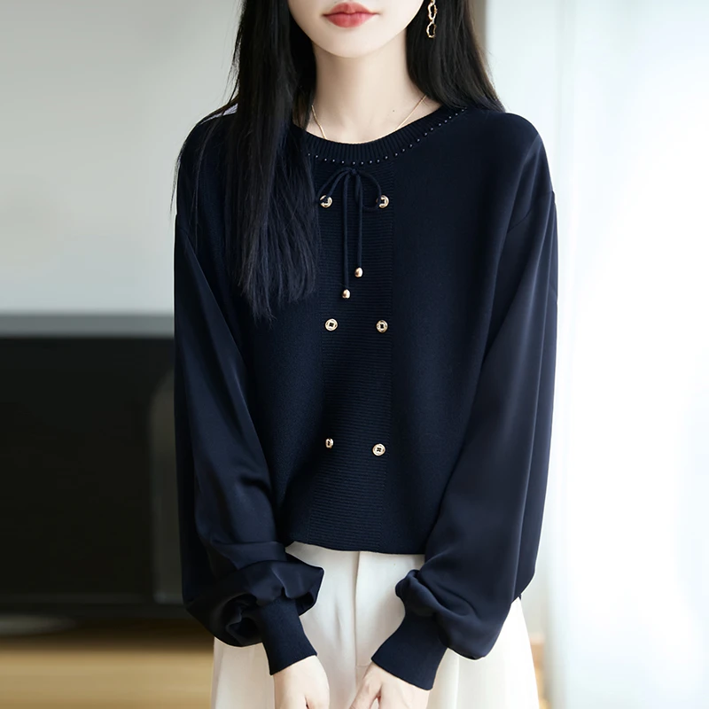 春秋新款特大码女装气质女士宽松遮肚子巨显瘦上衣内搭针织打底衫