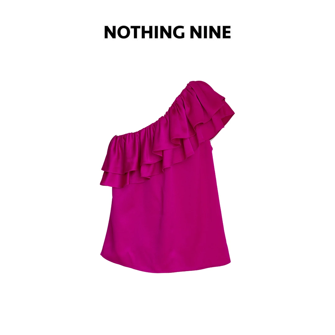 NOTHING NINE莓果假日意大利进口面料斜肩上衣