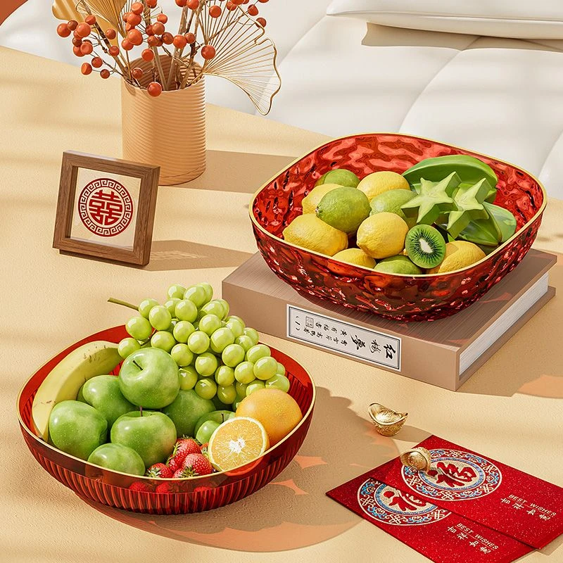 方形福字果盘中国红喜庆水果盘轻奢盘子创意干果盘子过年新年盘