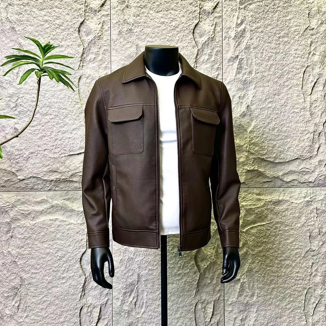 2025新款防风秋冬季翻领时尚修身型皮衣休闲短款爆款加绒夹克外套