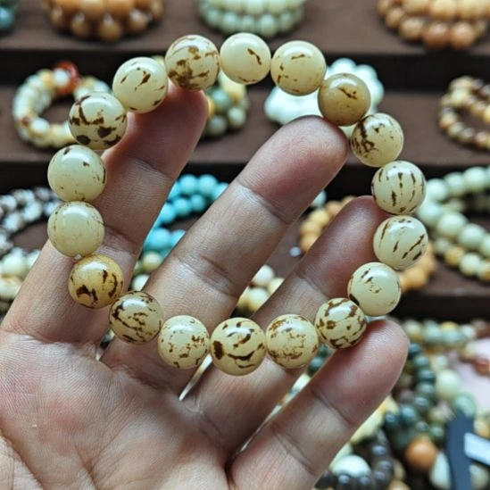 白玉菩提吊坠白玉菩提花斑11精品手串