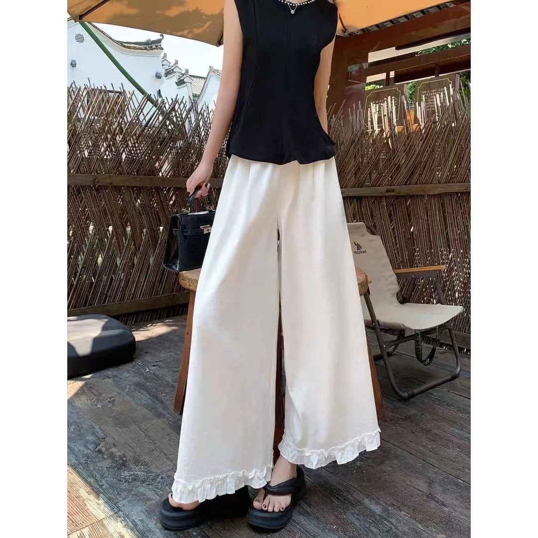 （三万）新款薄款夏天巨好看的裤子高腰宽松休闲阔腿裤女裙裤8810