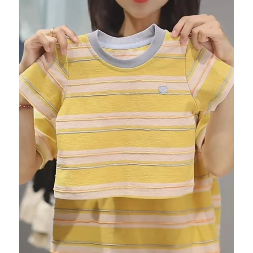 亲子装儿童夏季短袖T恤一家三口四口男童女童条纹半袖宝宝上衣潮t