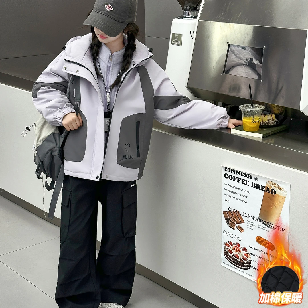 女童外套2025新款儿童秋冬装冲锋衣中大童女孩洋气休闲夹克衫上衣