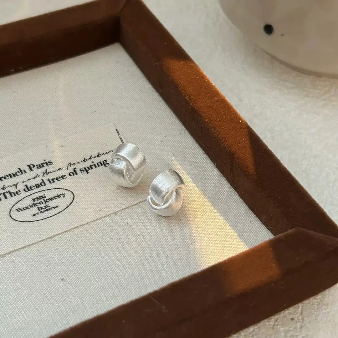 925银耳饰 韩版设计师款几何交叉拉丝扭纹耳钉百搭高级ins风3086