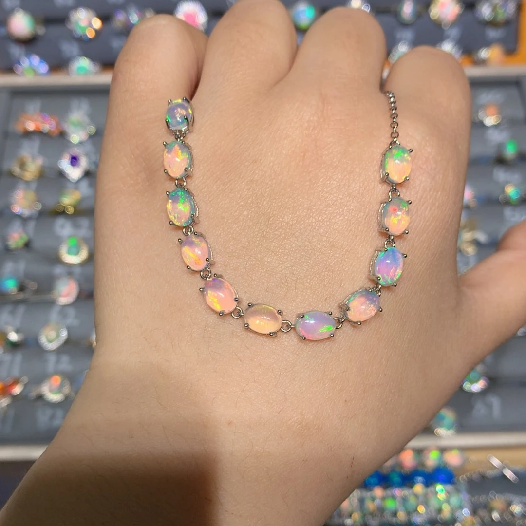 银S925镶嵌欧泊 欧泊手链l