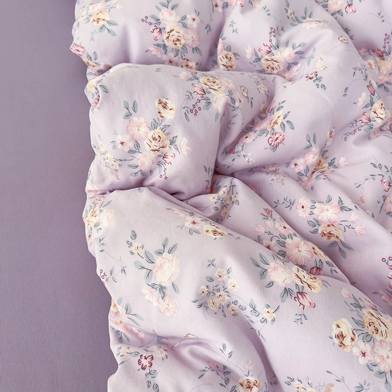 网红紫色小碎花针织双层纱印花四件套女孩主卧高颜值床上用品三件