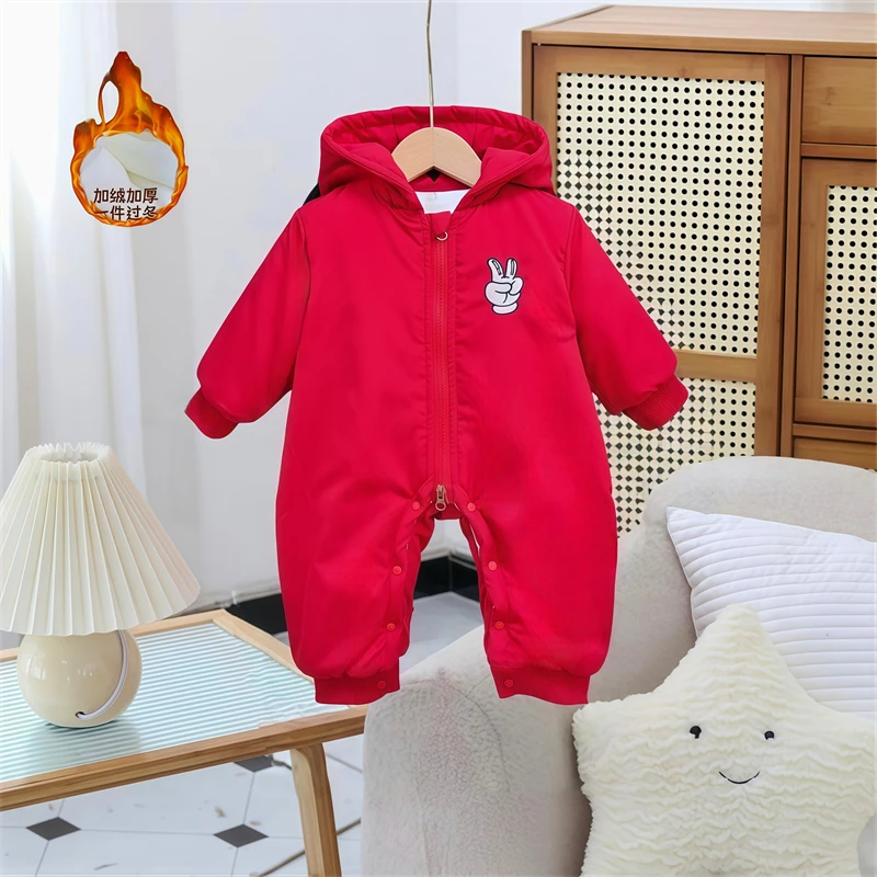 J冬季新款婴幼儿时尚卡通保暖加厚米奇哈衣宝宝休闲加棉爬服D50