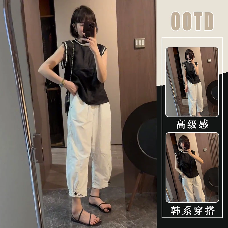 夏装搭配一整套时尚高级感无袖衬衫女洋气炸街显瘦休闲裤两件套潮