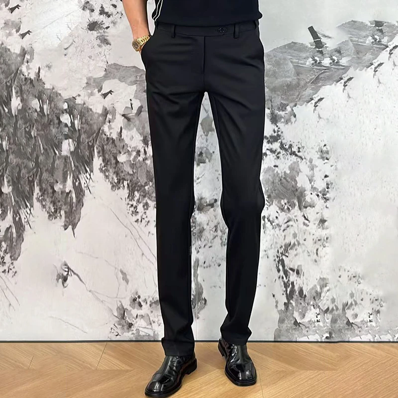 男士秋季商务休闲西裤修身35岁到40岁痞帅男裤直筒西装裤长裤