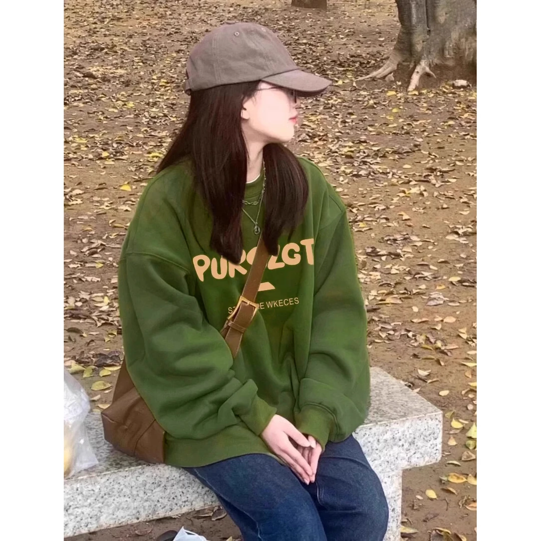 凯颂加大码300斤美式潮流简约牛油果绿卫衣男女秋冬宽松显瘦上衣