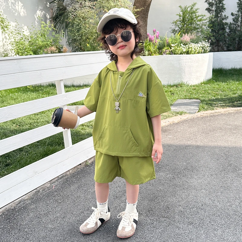 男童夏装套装2025新款宝宝夏季短袖帅气男孩夏天衣服酷帅儿童潮装