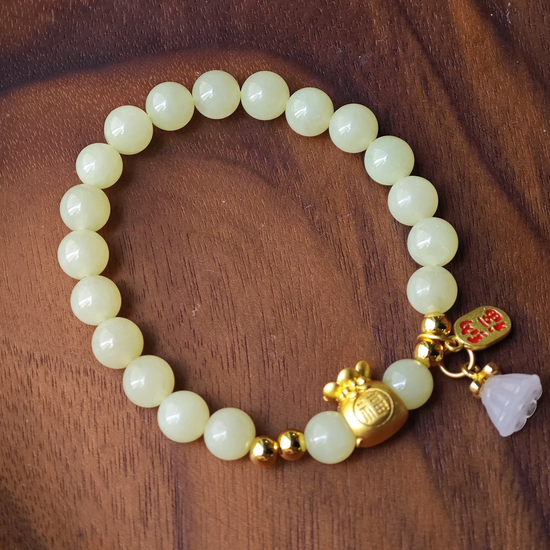 新疆爱思尔和田玉黄口纳福手串DG0118-05（多样性发货）