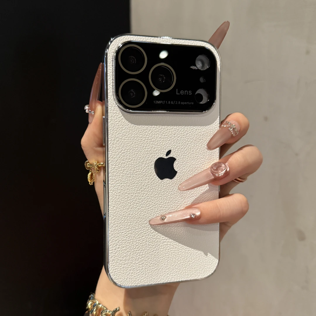 创意大视窗荔枝纹电镀边适用iPhone17手机壳16pm防摔15pro新款14