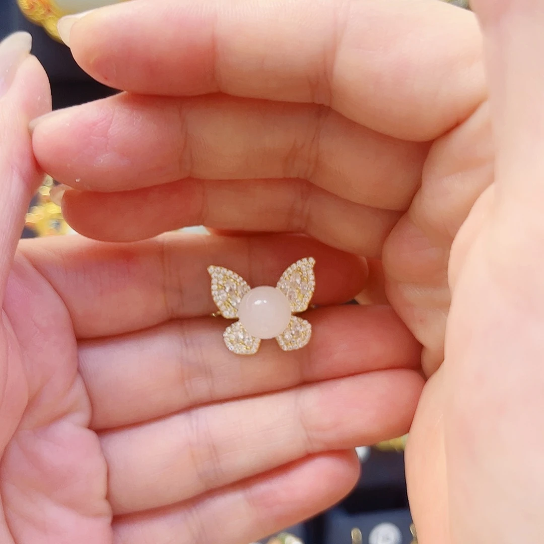 和田玉银S925镀金镶嵌戒指