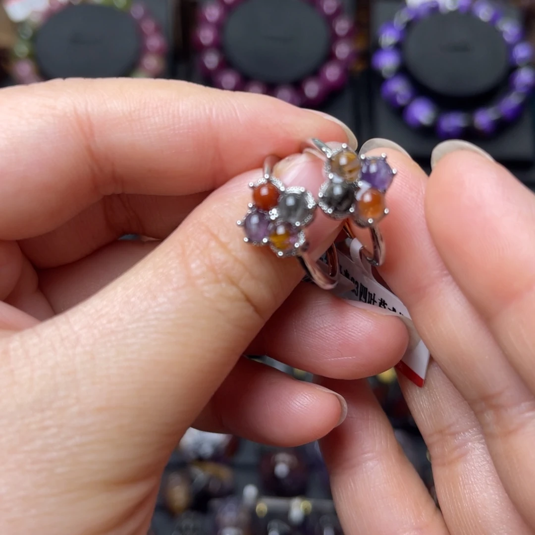 银S925镶嵌手链水晶极光四叶草戒指