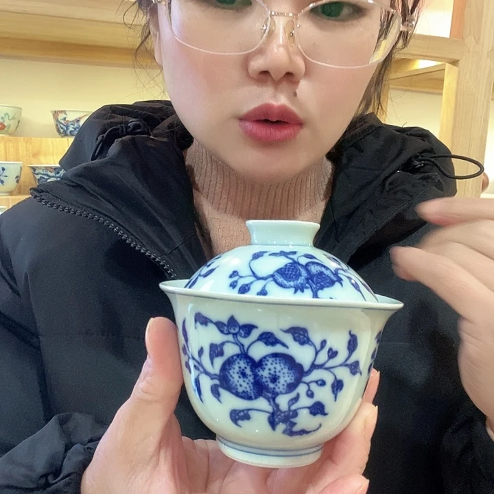 青瓷茶具青花二才