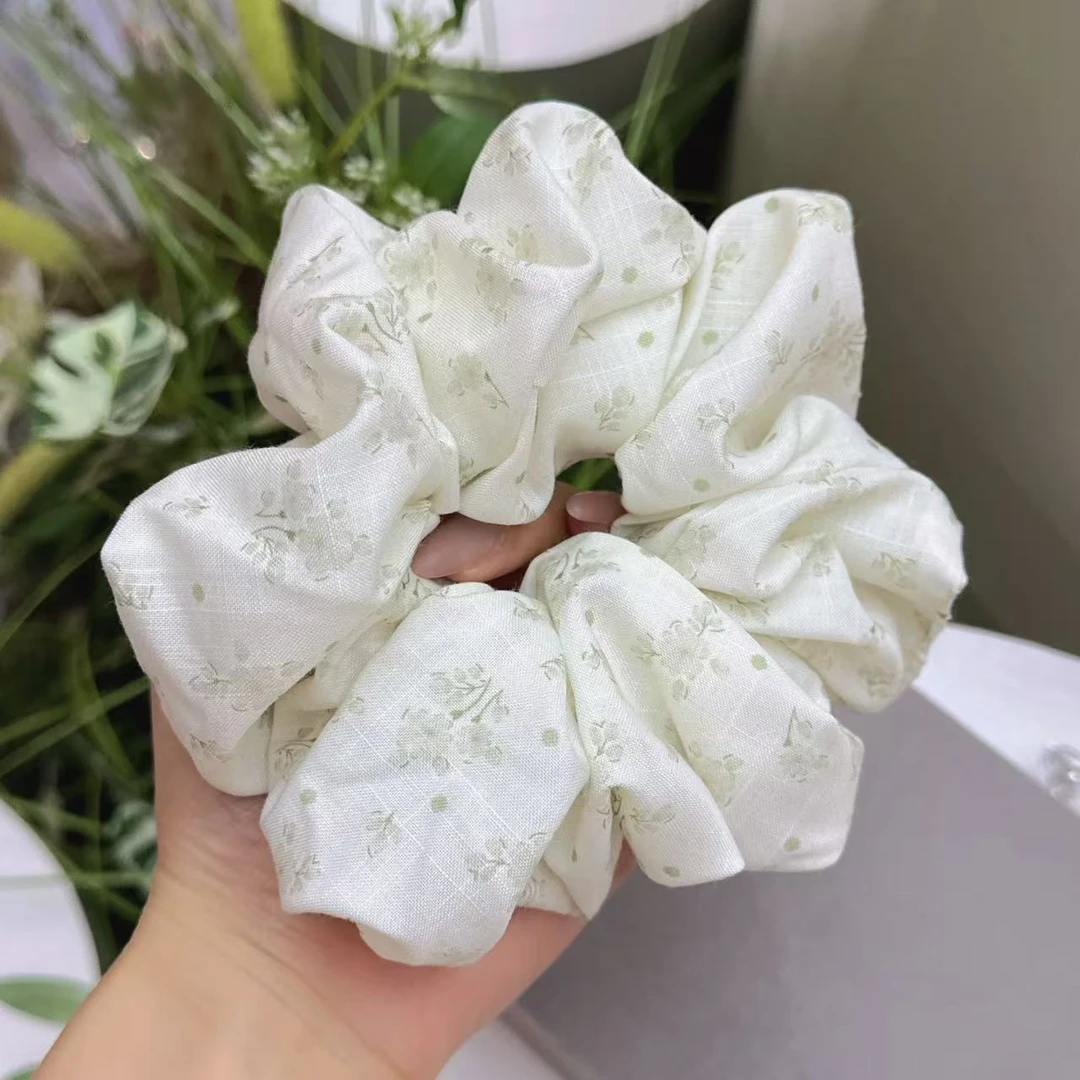 挽梦新款韩系小清新浅绿碎花发圈2001