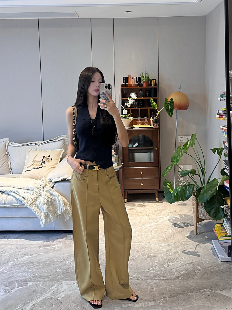 R-HER【回头率】夏季新款洋气休闲简约显瘦垂感百搭直筒时尚裤子