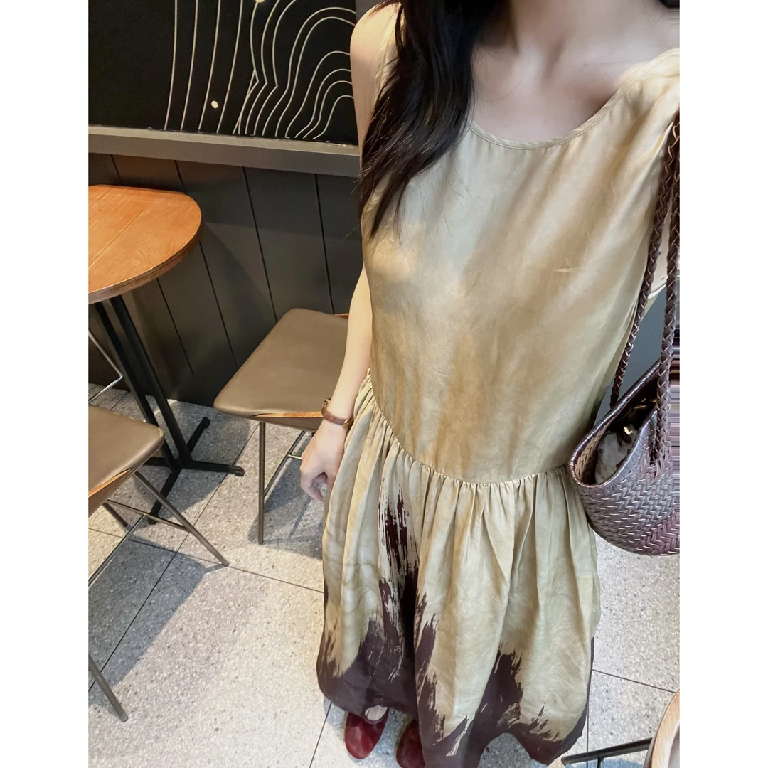 FAR ZOOM 铜氨纤维气质简约拼色背心连衣裙