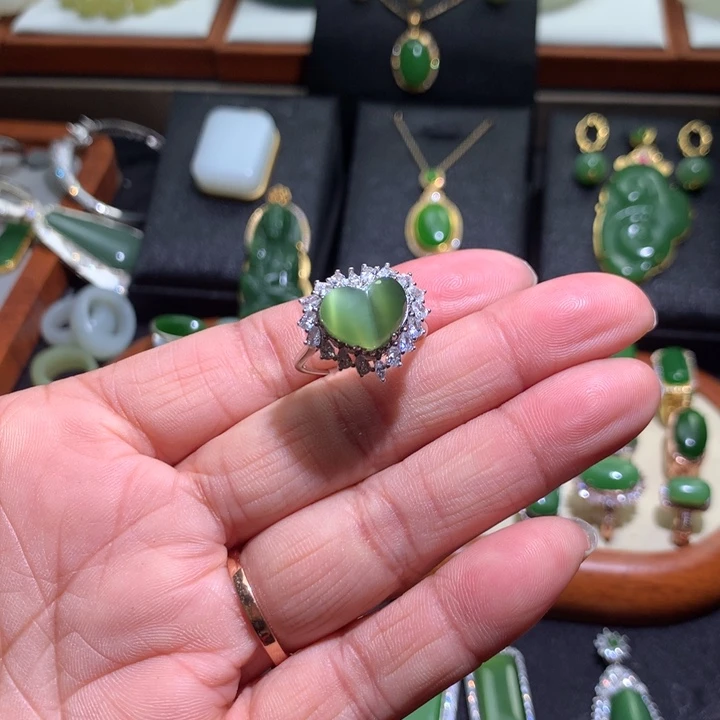 和田玉戒指银S925镶嵌