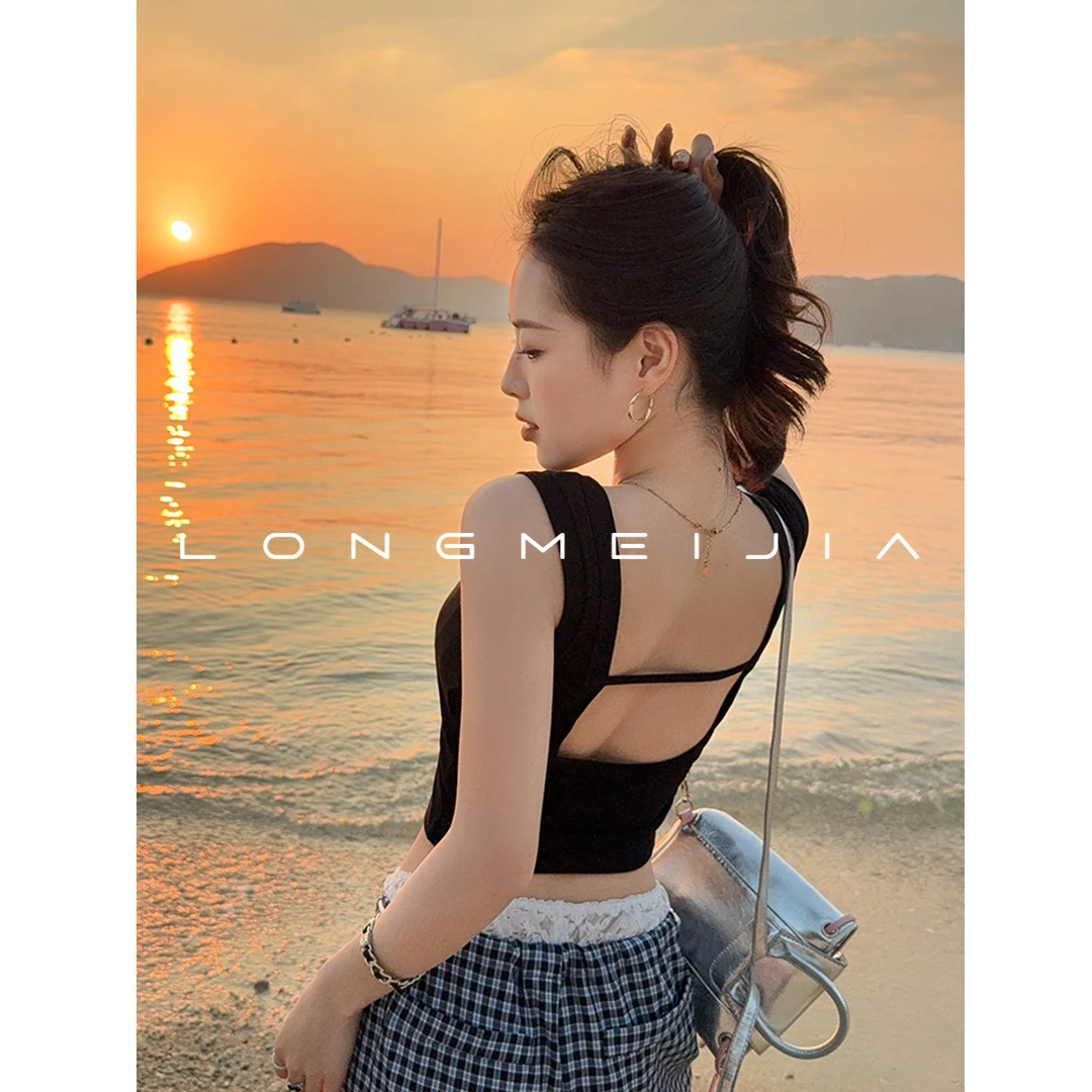 黑色美背带胸垫吊带背心女内搭2025春夏季新款打底无袖小上衣外穿