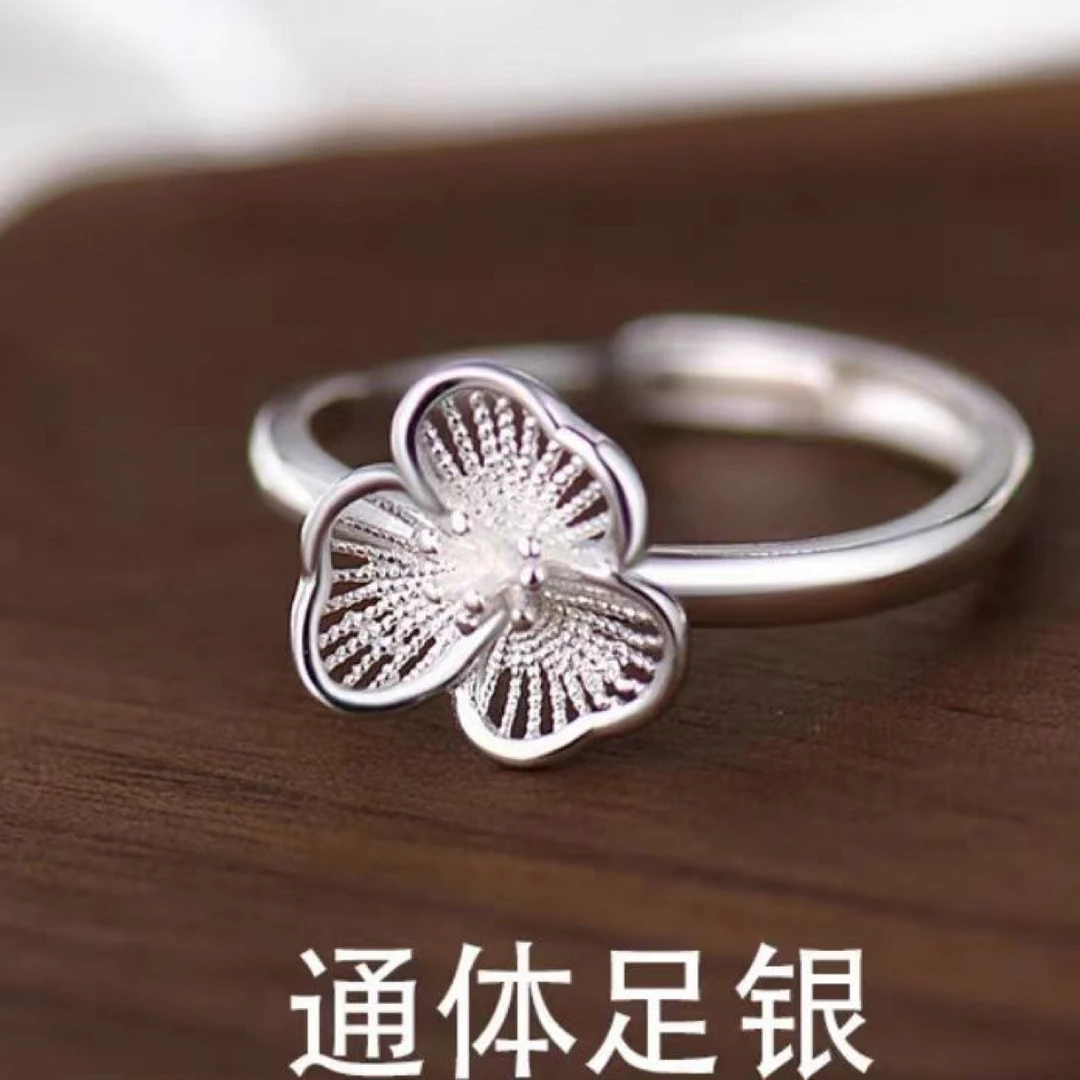 足银戒指 足银990荷花戒指开口可调节