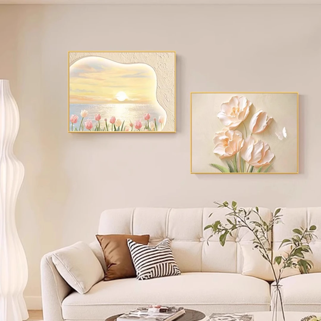 奶油风花卉餐厅挂画客厅卧室横版向日葵装饰画餐桌卧室床头装饰画