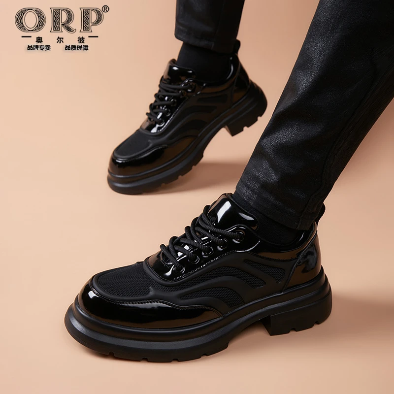 休闲皮鞋男士增高厚底皮鞋商务时尚系带男士潮流百搭黑色男鞋