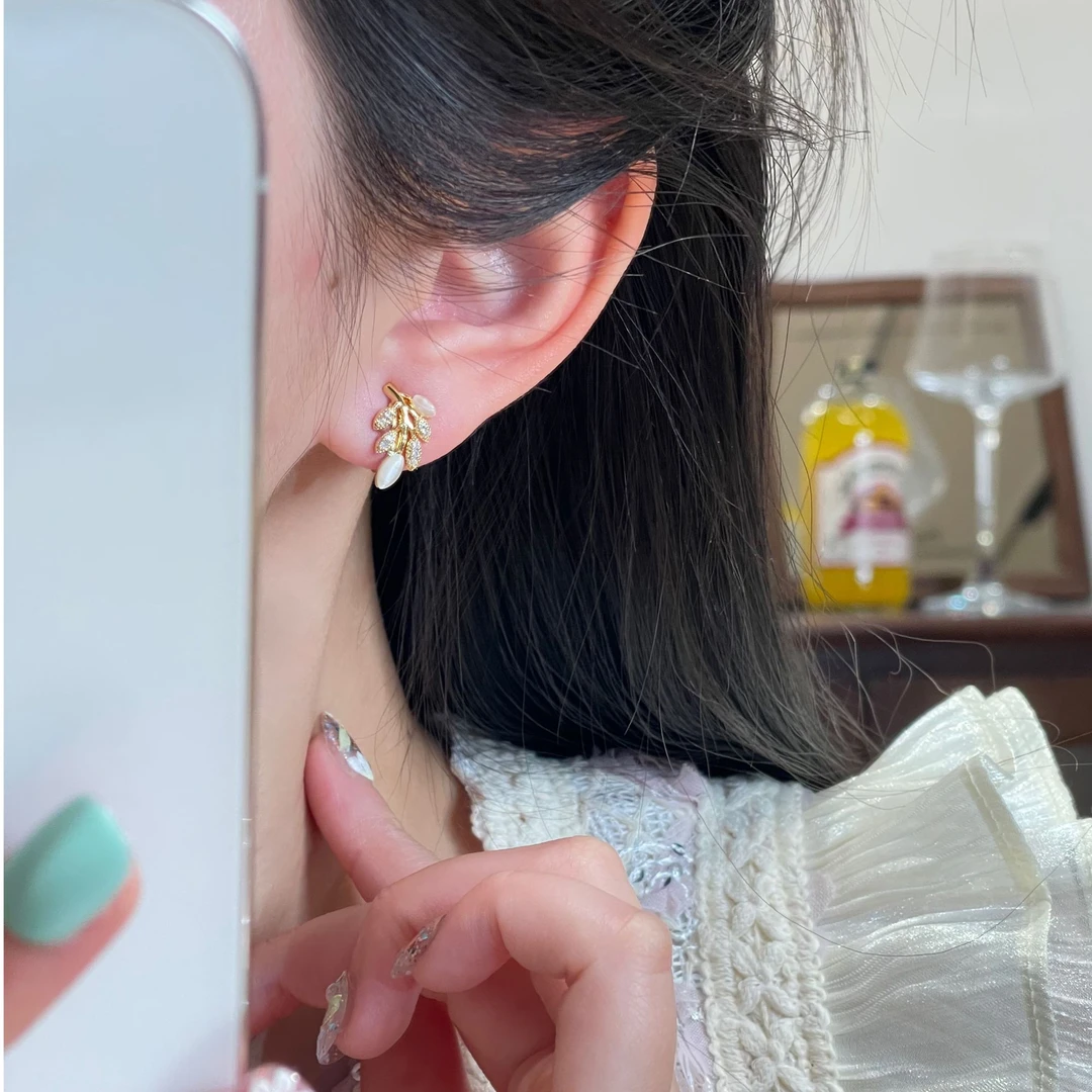 爆闪麦穗质感小众金色耳钉轻奢甜美百搭时尚耳饰R2920