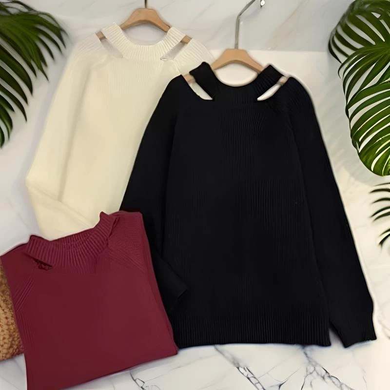 230-320斤纯欲风露肩款性感毛衣