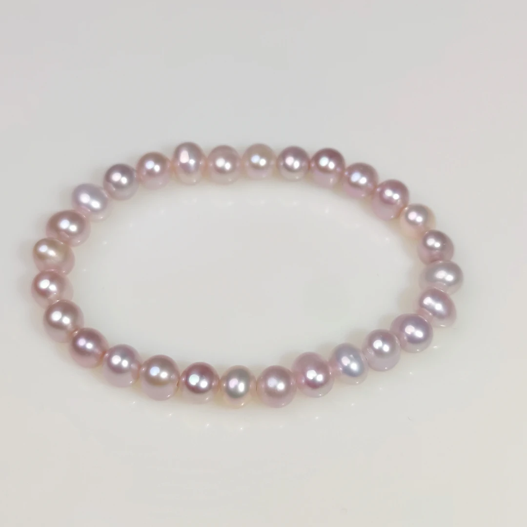 6-7mm天然淡水无核珍珠紫珠全珠珍珠手链0587