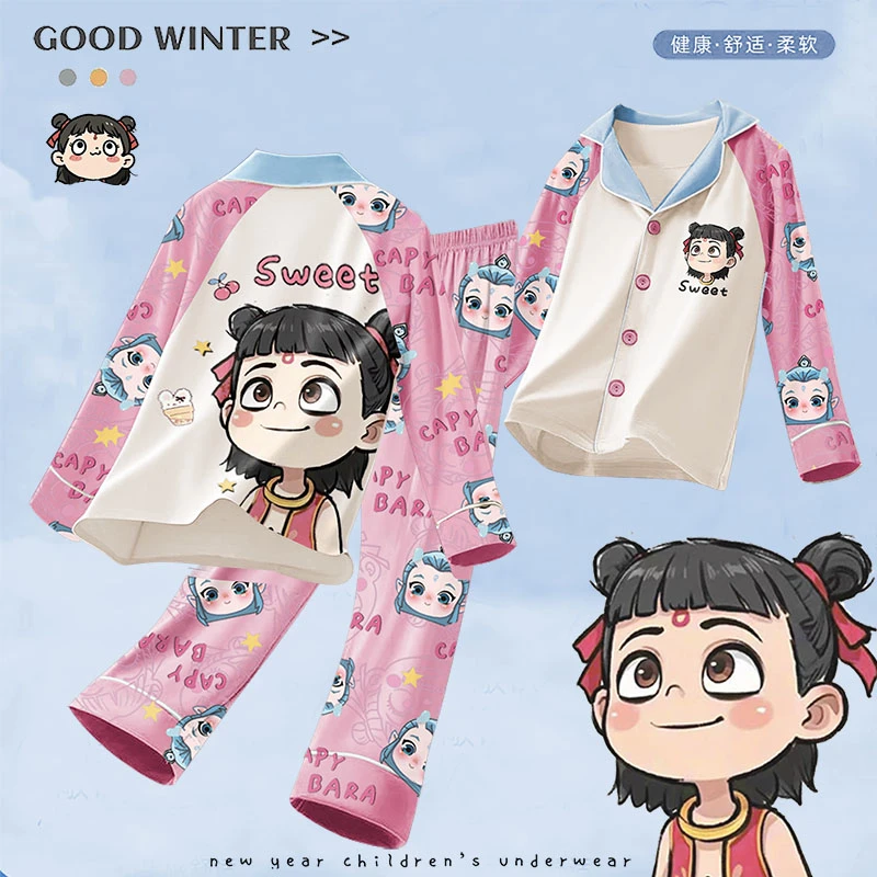 女童睡衣莫代尔儿童长袖大童亲子母女孩家居服哪吒2025新款春秋季