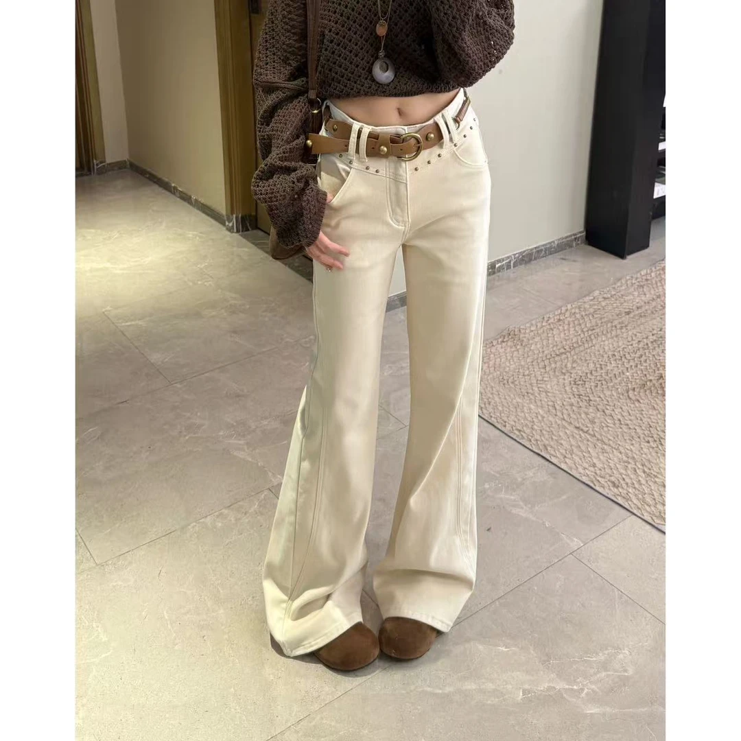 【敏敏同款】秋冬新款加绒美式辣妹设计感显瘦微喇裤