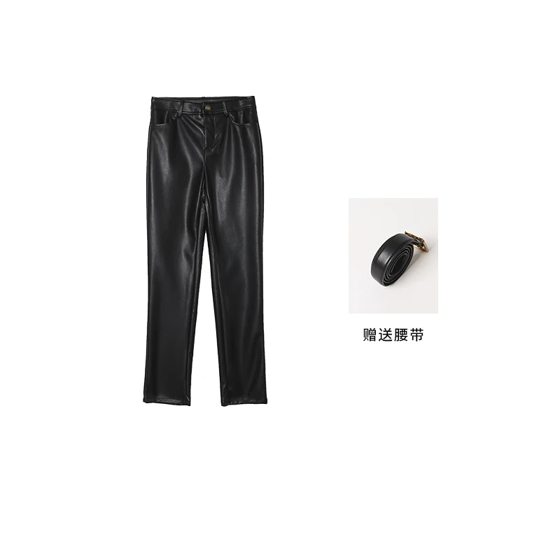 CELLENDI摩登复古优质PU皮弹力显瘦九分法棍修身小腿裤32979