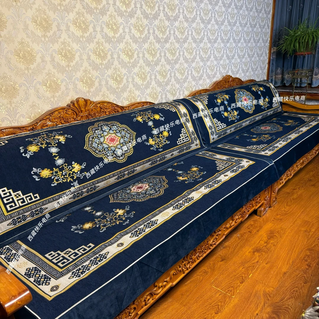新款藏式提花防滑家居藏床垫蓝色垫子拉萨发货邮政家具包邮民族风