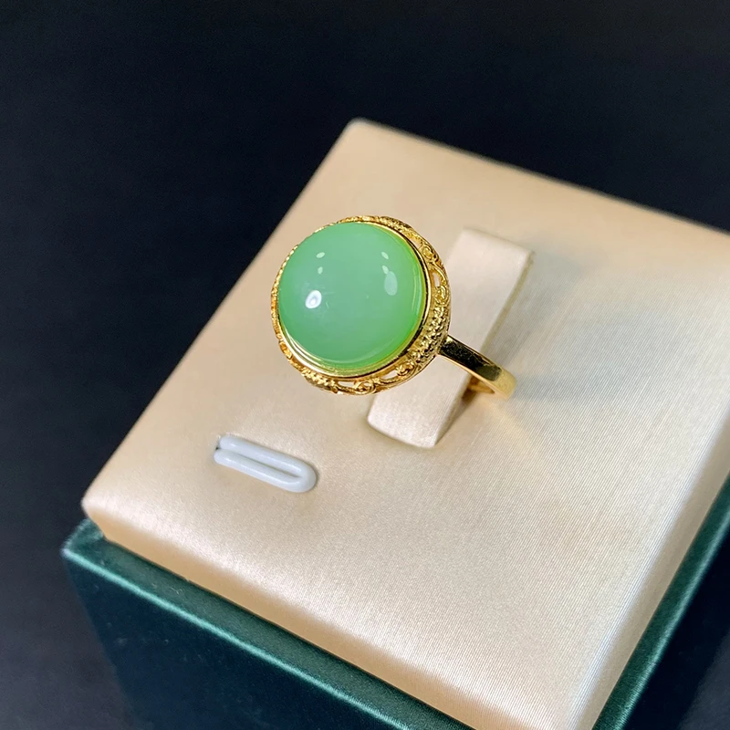 天然和田玉碧玉戒指s925银镶戒指