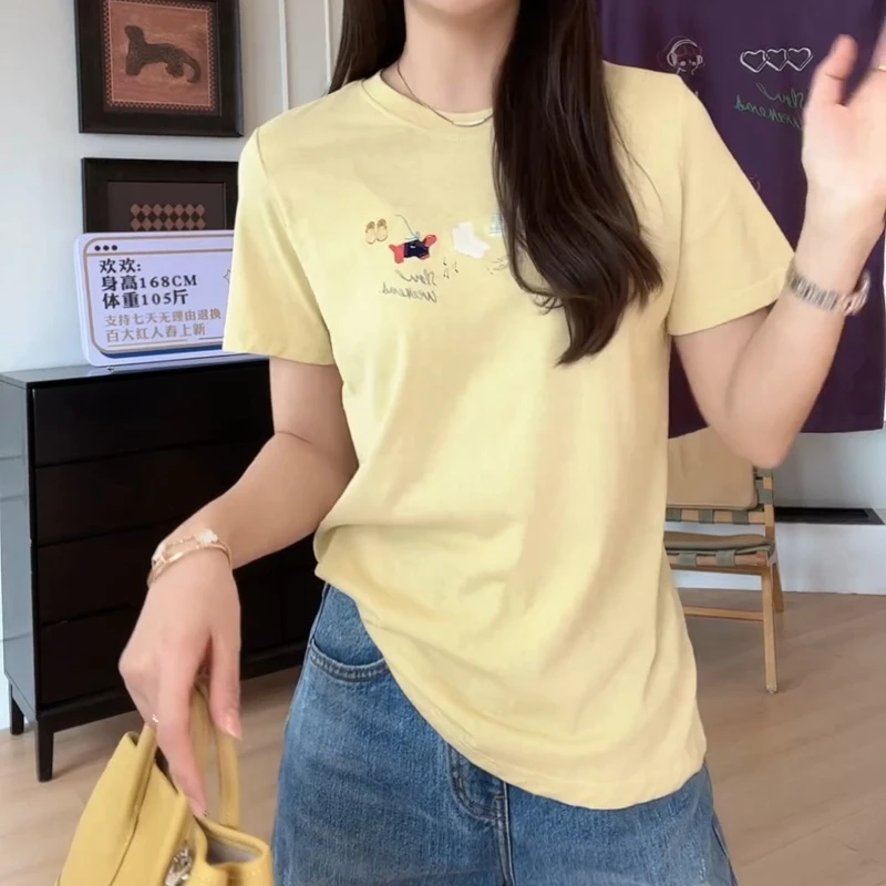 2025新款夏季休闲时尚百搭气质显瘦两面印花短袖T恤女LK2503081