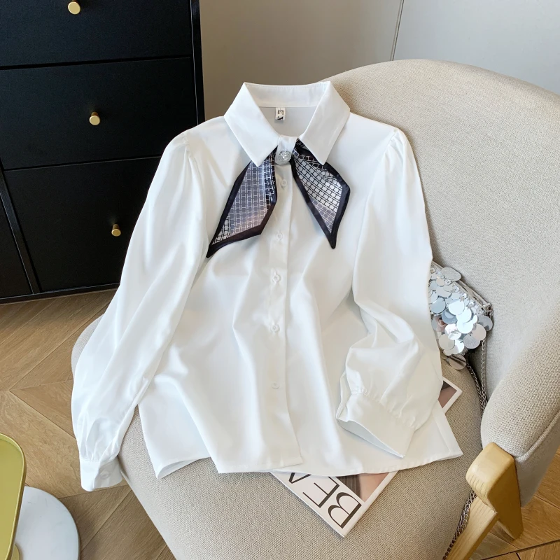 洋气领带蝴蝶结雪纺衫女春季新款时尚长袖职业衬衫气质百搭上衣