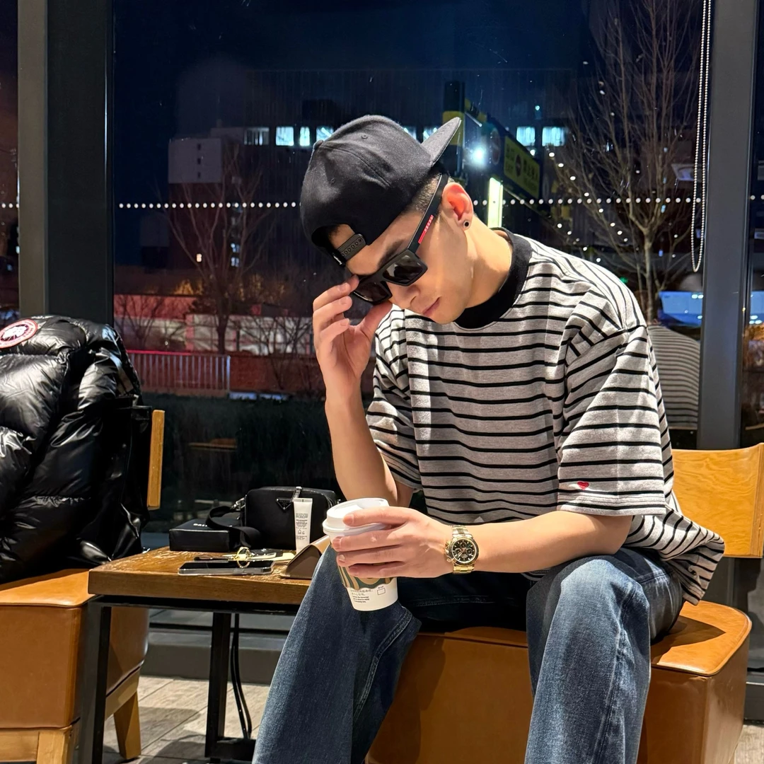 宽松【爱心字母条纹短袖】男女同款D28039