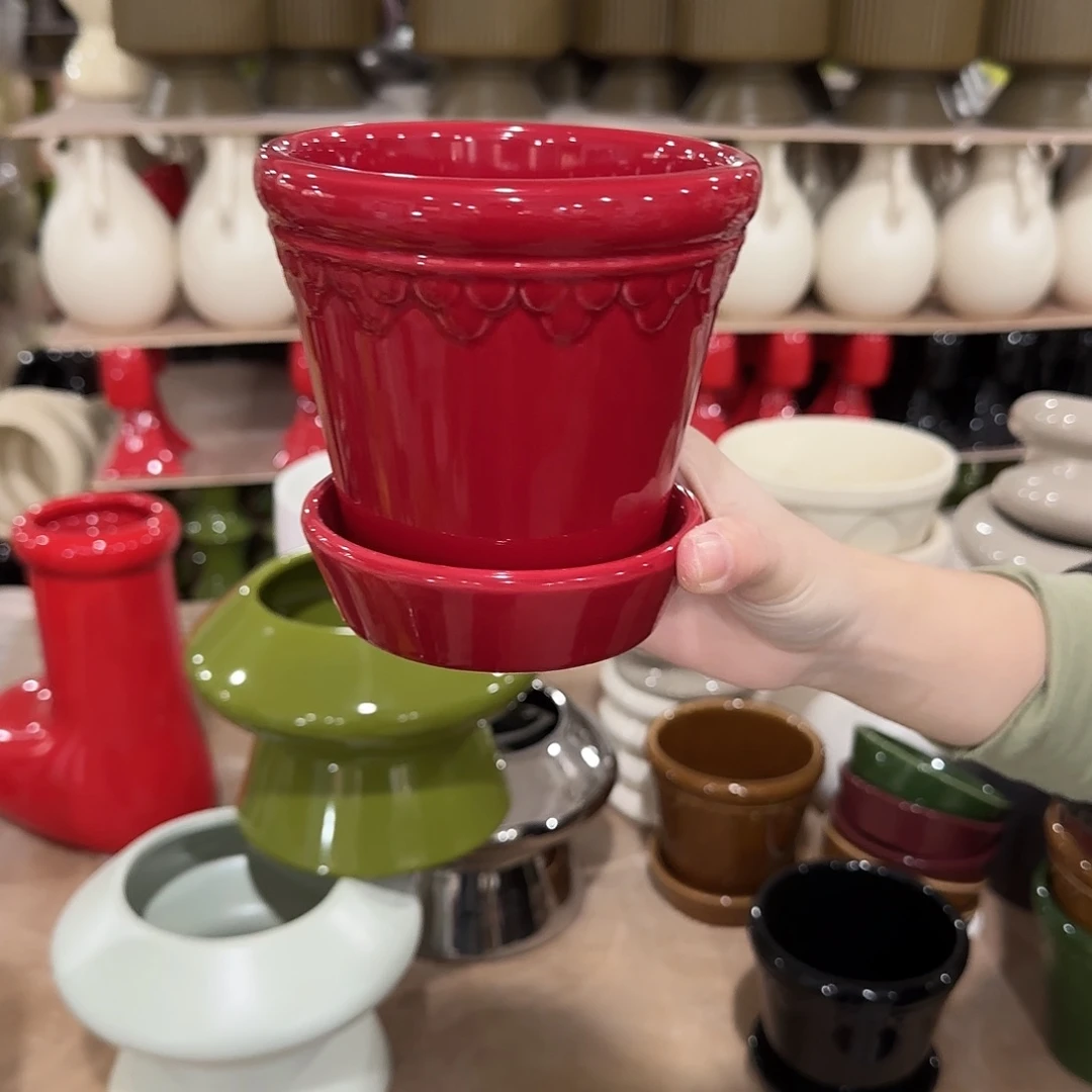 b4红色带托花盆花盆花盆