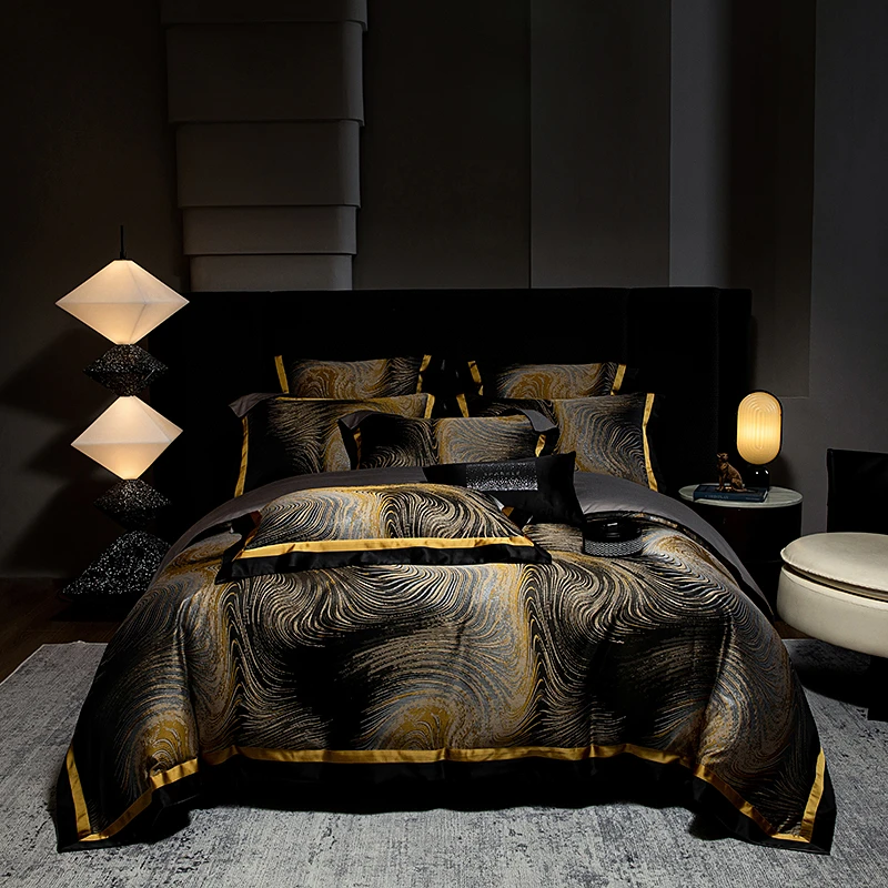 【亚瑟-黑金】2025新款160支匹马棉高奢色织锦缎提花床上四件套